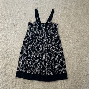 BCBGMaxAzria navy and Cream Leaf Print Dress size s